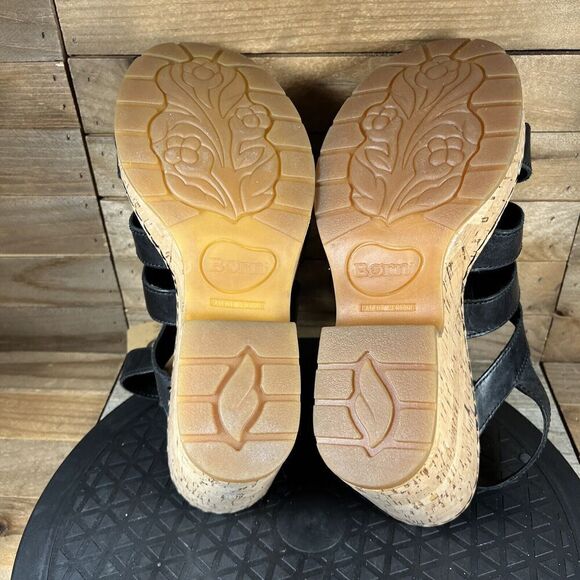 Born Womens Size 9M Lenore Leather Platform Wedge Sandal Black Shoes Open Toe - Picture 9 of 10